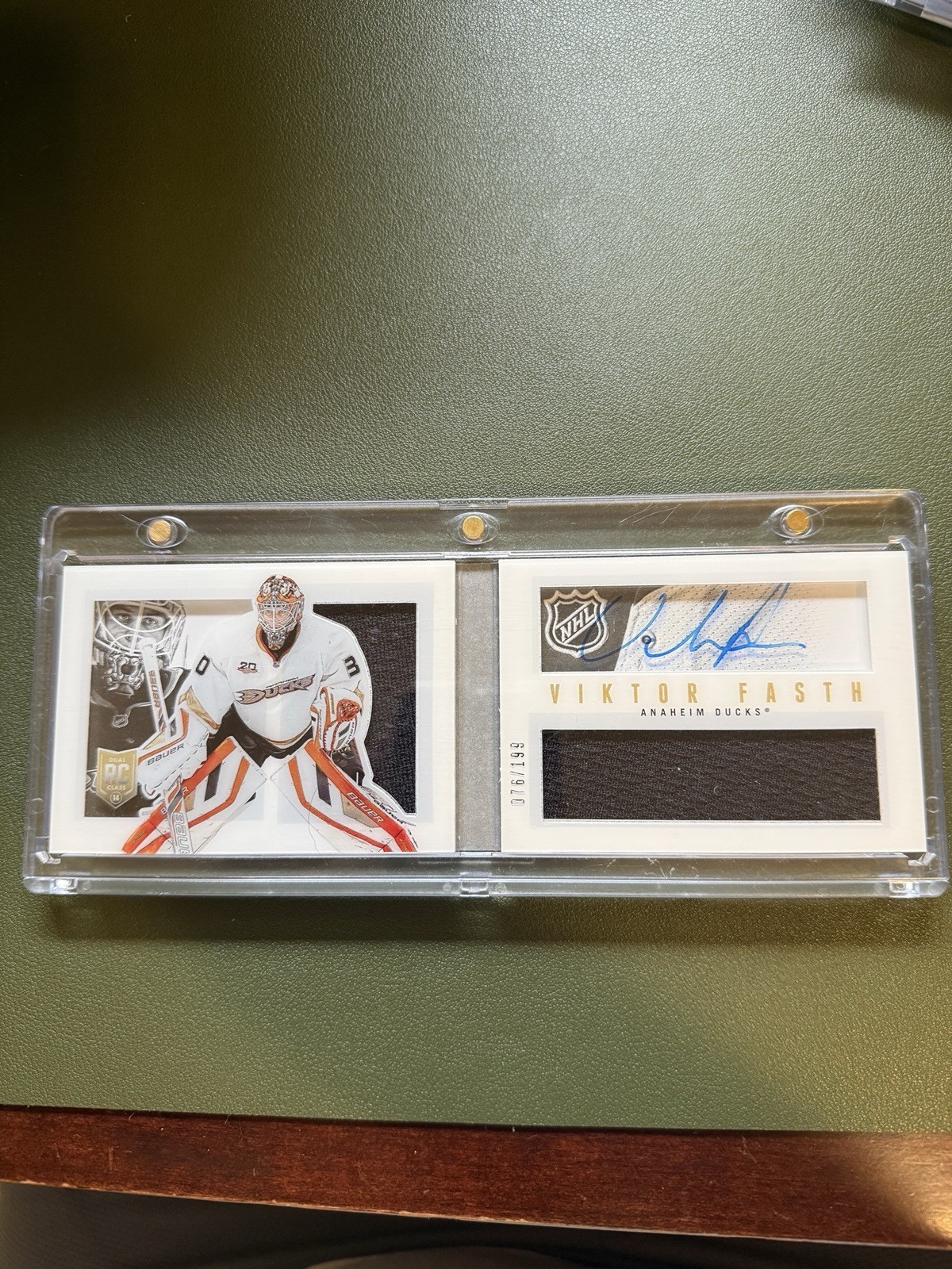 Panini 2013-14 Playbook Viktor Fasth #123 RC Booklet Auto Jersey 68/99 ANAHEIM