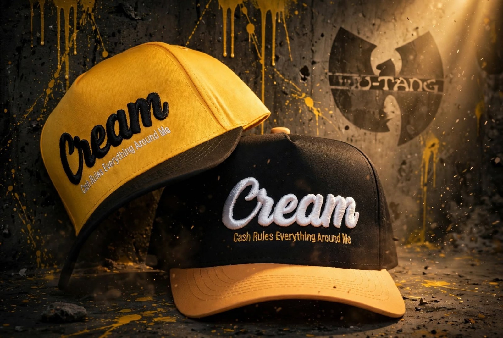Cream wu tang Snapback Hat Yellow & Black Cap Cream wu tang Snapback Hat Yellow & Black Cap