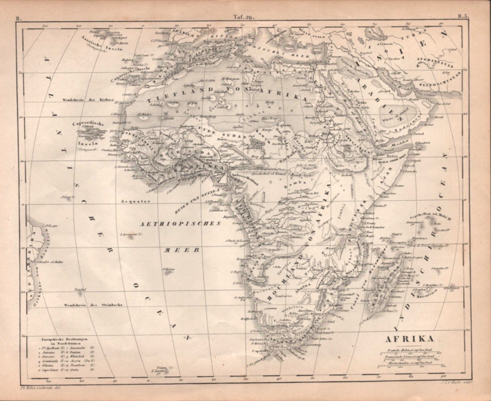 1857 AFRICA MAP (AFRIKA) antique German engraved topographical AFRICAN CONTINENT