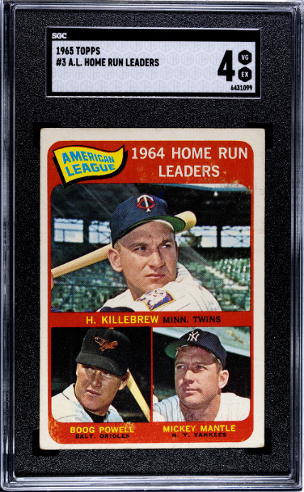 1965 Topps #3 A.L. Home Run Leaders SGC 4 Mickey Mantle Boog Powell Killebrew