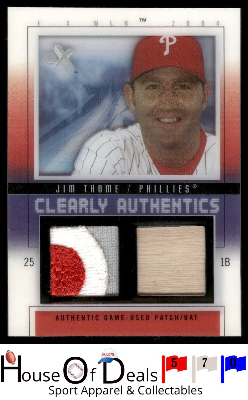 2004 Fleer E-X Jim Thome Clearly-Authentics-Pewter-Bat-Patch Phillies Relic Card