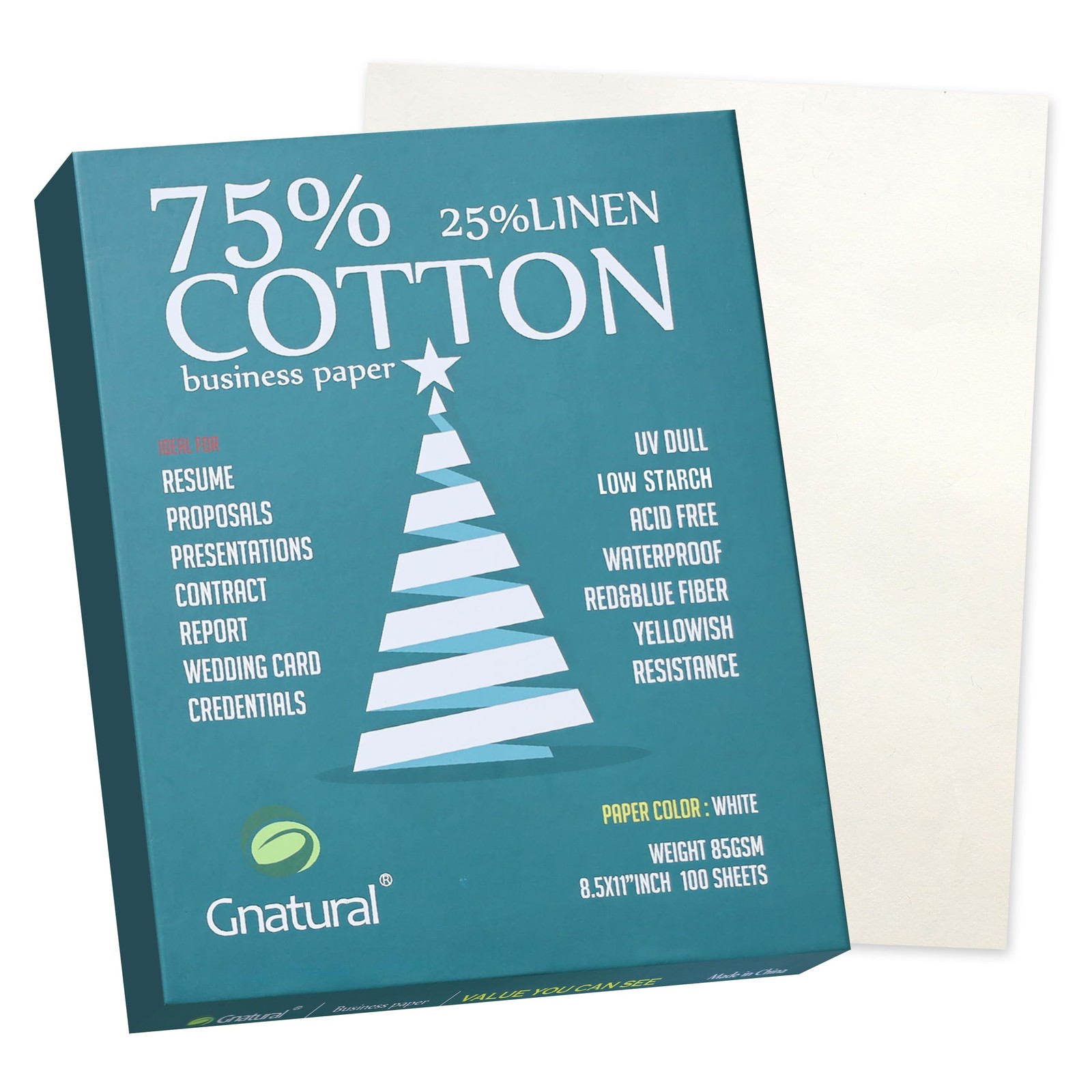 75% Cotton 25% Linen Business Paper, 85gsm 8.5”×11” Inkjet Printer Paper, Wat...