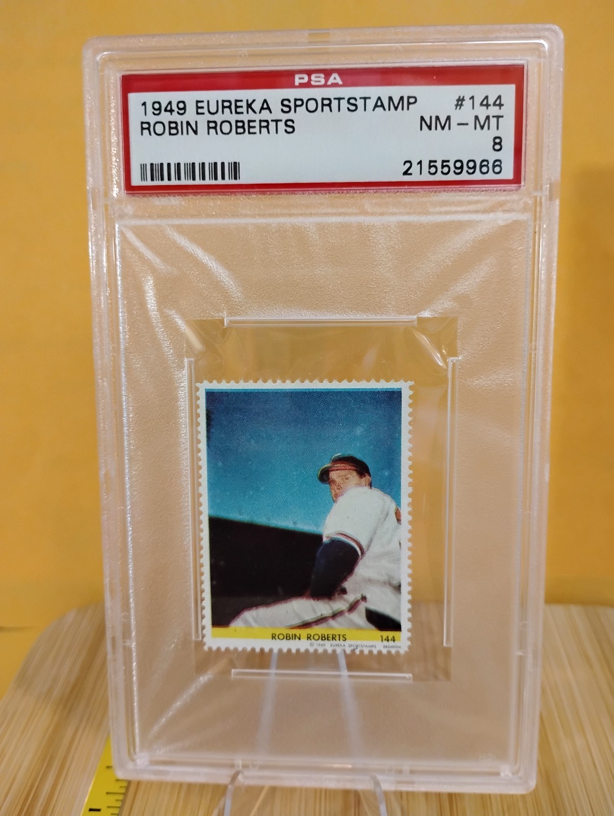 ROBIN ROBERTS 1949 Eureka Sportstamp #144 Graded PSA 8  Phillies