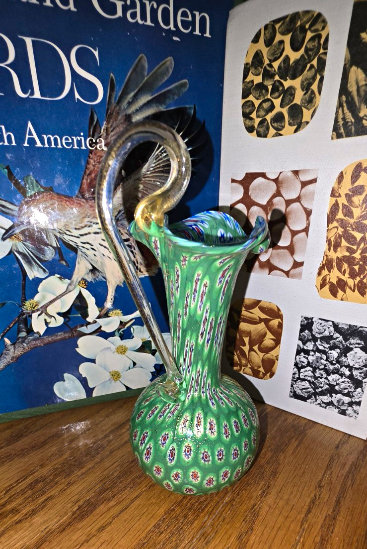 Rare Vintage Campanella L. SNC Murano Millefiori Art Glass Cruet / Ewer OG label