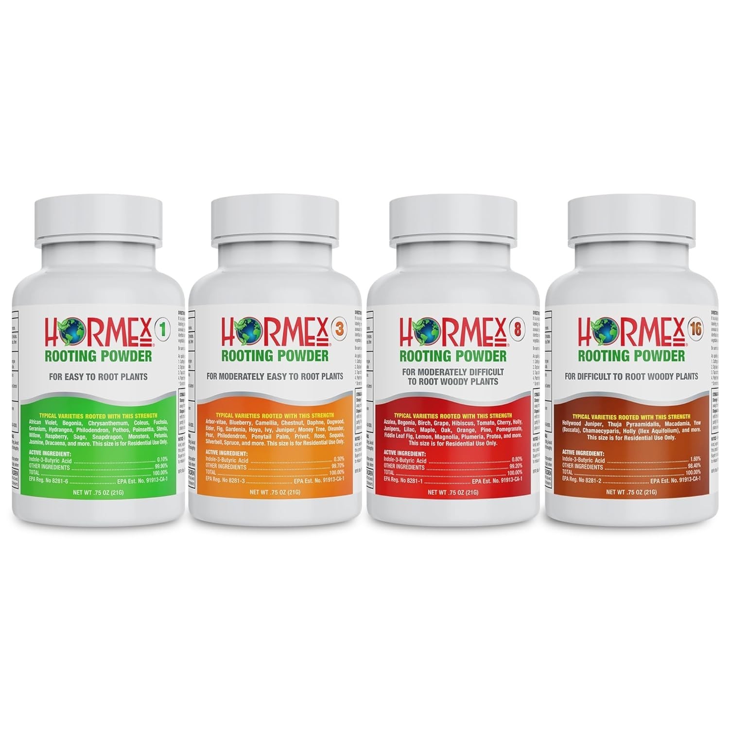 Hormex Rooting Powder #1, 3, 8, 16 Pack - Easy to Difficult to Root Woody Plants
