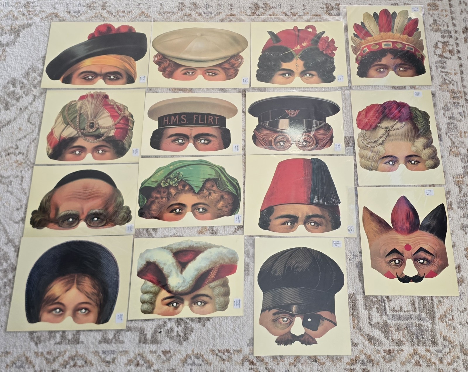 15 New Old Stock Vintage H&P England Madame Tussaud\'s Victorian Paper Masks Lot