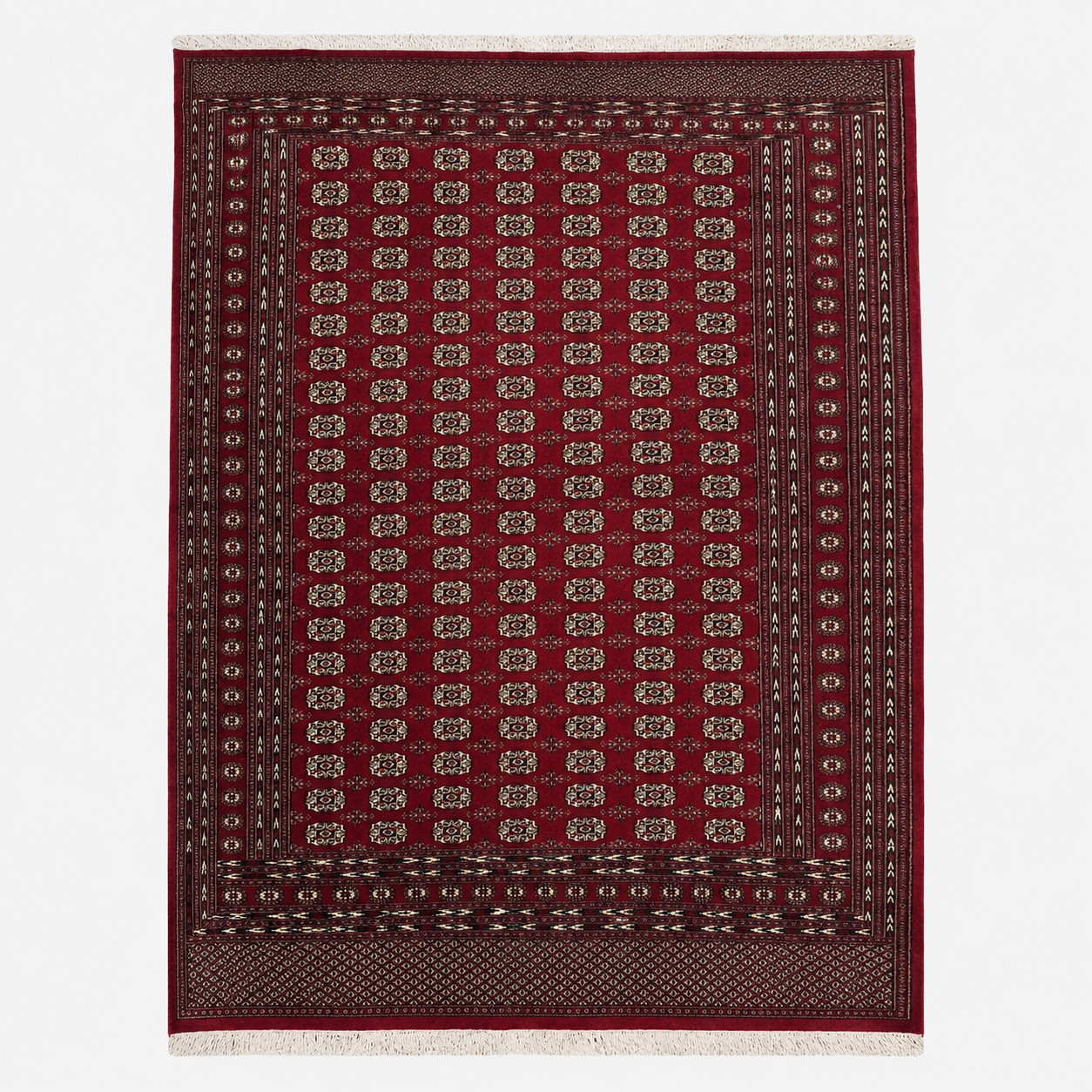 Vintage Pakistani Bokhara Wool Rug, 8’ x 10’ – Red Traditional Area Rug