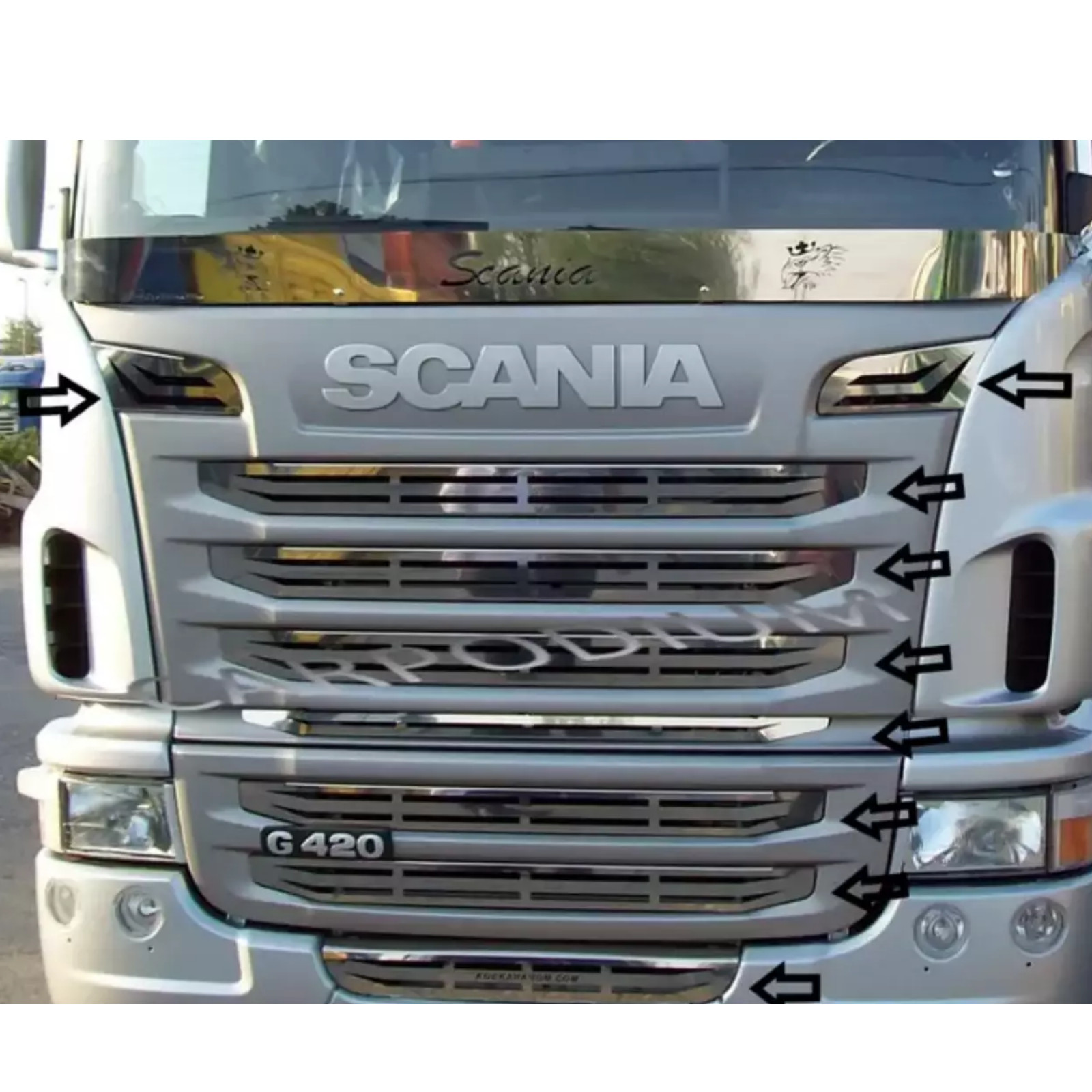 Grille Cover Kit for Scania G420 G440 2009-2016 Super Glossy Stainless Steel