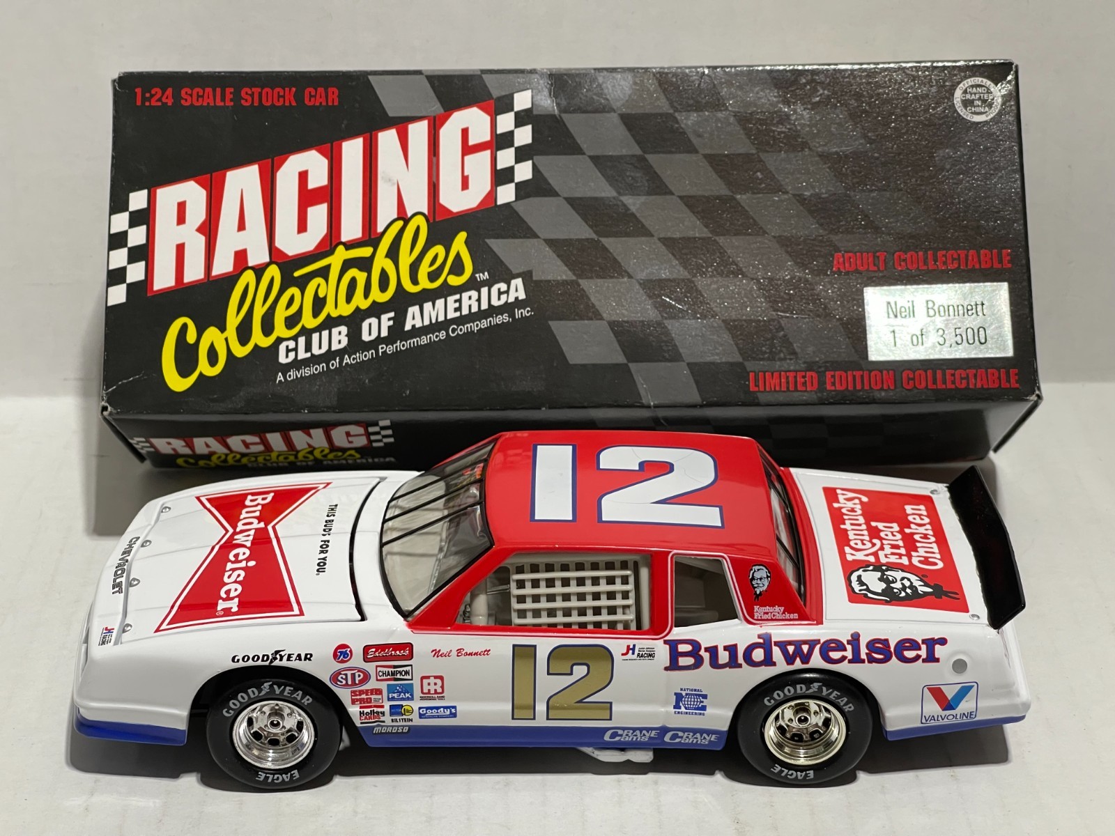 1984 NEIL BONNETT #12 BUDWEISER CHEVY MONTE CARLO 1:24 DIECAST CLEAR WINDOW RCCA