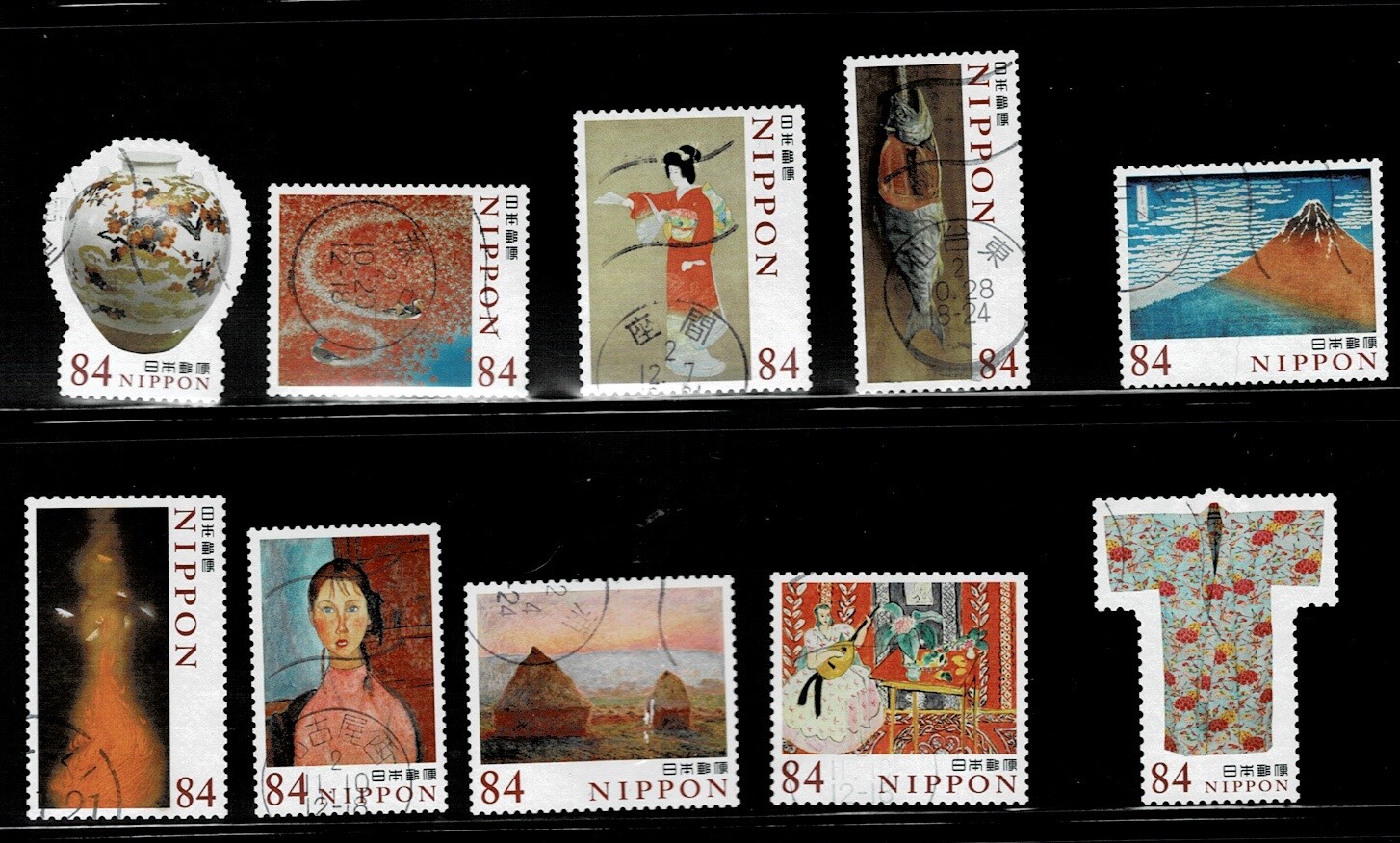 Japan 2020 World of Art Series #2 (Red) 84Y Complete Used Set Sc# 4450 a-j Japan 2020 World of Art Series #2 (Red) 84Y Complete Used Set Sc# 4450 a-j