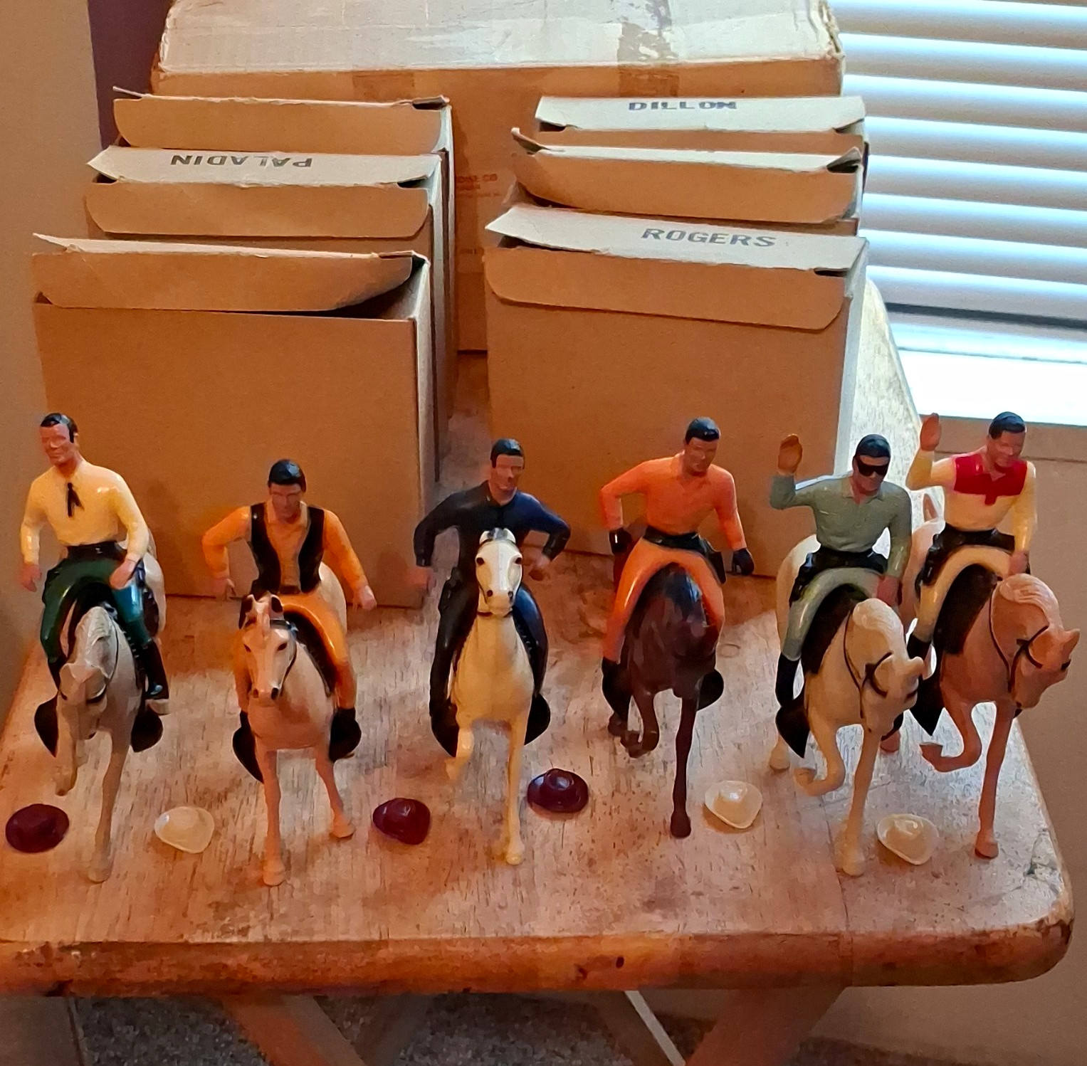 6 Hartland VTG 1950s Western TV Cowboy & Horses Figure Lot w/Original Boxes+Hats