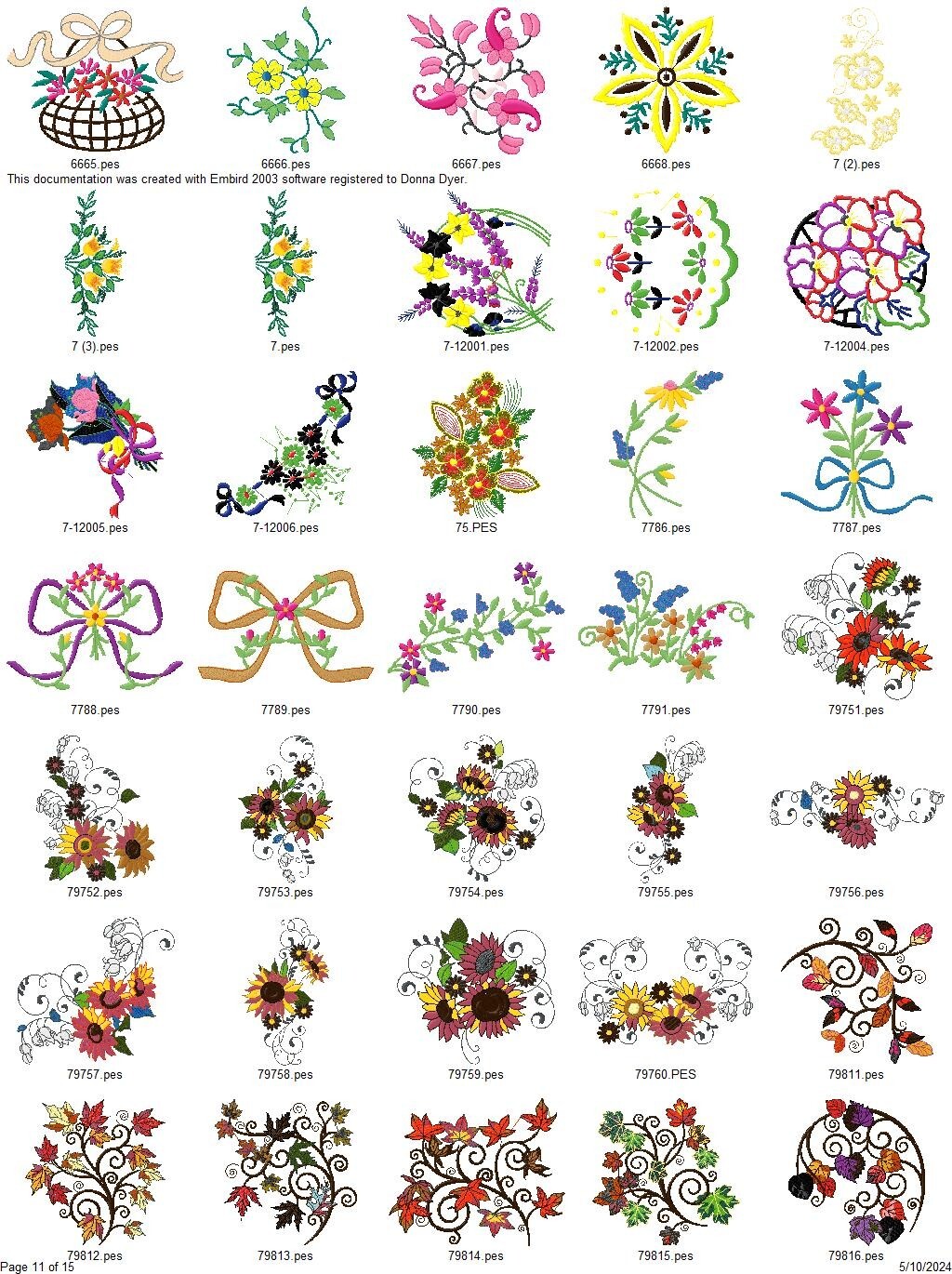 500 ASSORTED FLOWERS 01 EMBROIDERY MACHINE DESIGNS COLLECTION PES USB DRIVE