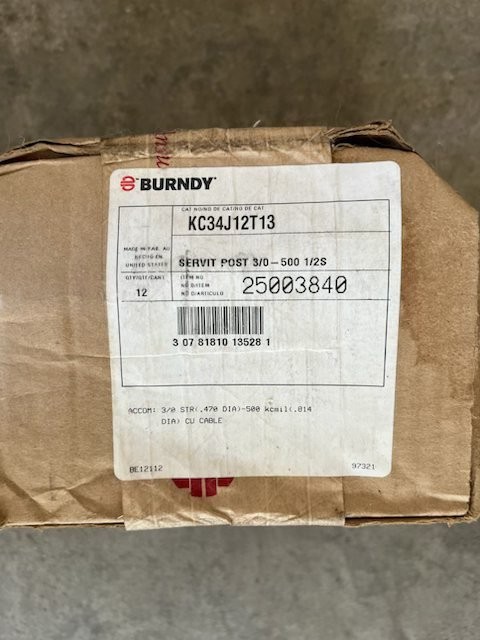 New Burndy KC34J12T13 Mechanical Grounding Connector 3/0 AWG- 500 1/2S