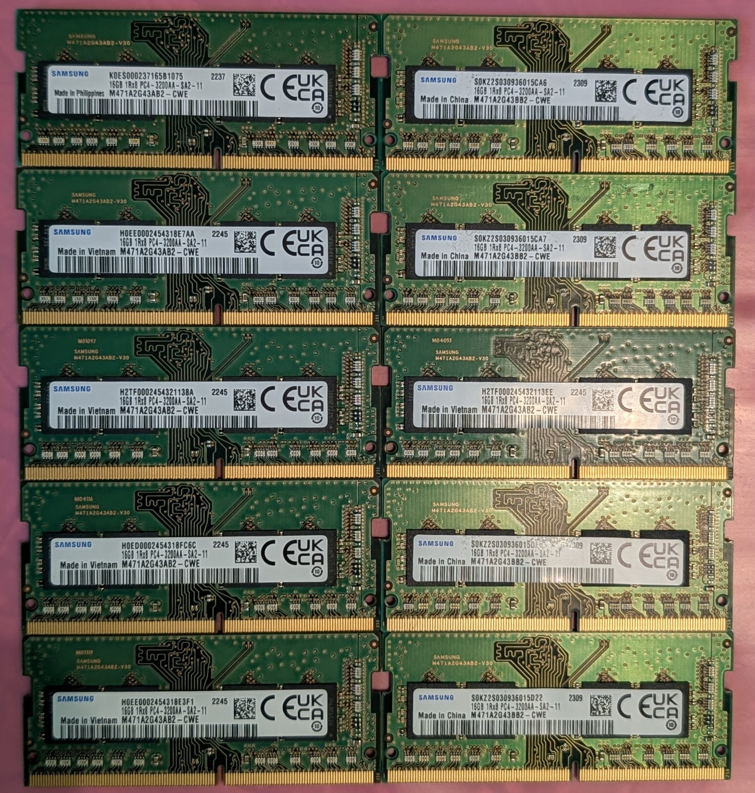 Samsung 16GB SO-DIMM DDR4 PC4-3200 RAM module LOT OF 10 PCS