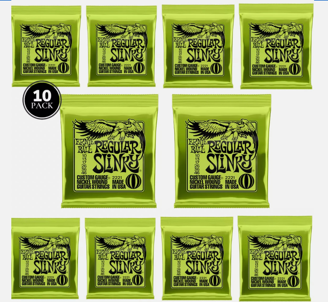 *10 PACK ERNIE BALL REGULAR SLINKY 10-46 ELECTRIC GUITAR STRINGS 2221 (10 SETS)* *10 PACK ERNIE BALL REGULAR SLINKY 10-46 ELECTRIC GUITAR STRINGS 2221 (10 SETS)*