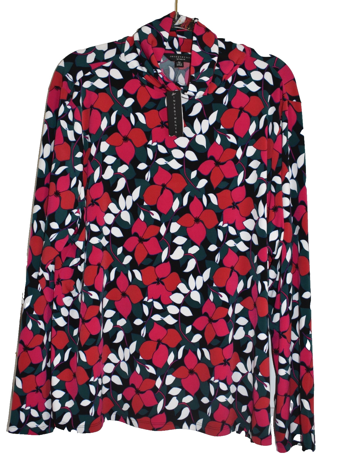 NWT✨️ INVESTMENTS Women\'s Floral Blouse Mock Neck Long Sleeve Size 2X