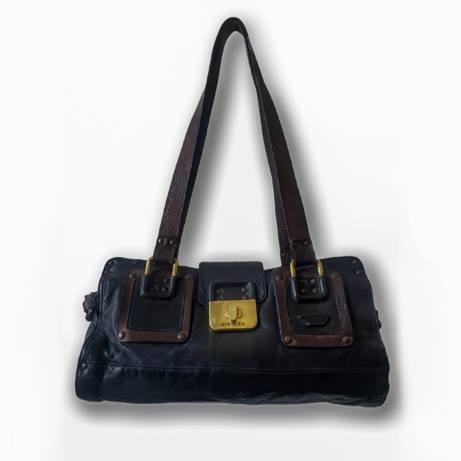 Vintage Diesel Leather​ Bag Y2K - Black - Grunge Alt Medieval Cargo RARE 90s 