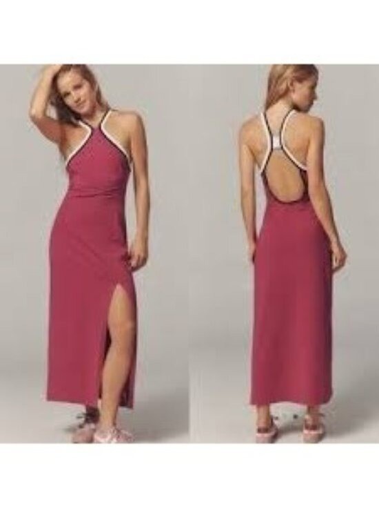 Anthropologie Daily Practice Pink Contrast Trim Midi Dress Side Slit NWT Small Anthropologie Daily Practice Pink Contrast Trim Midi Dress Side Slit NWT Small