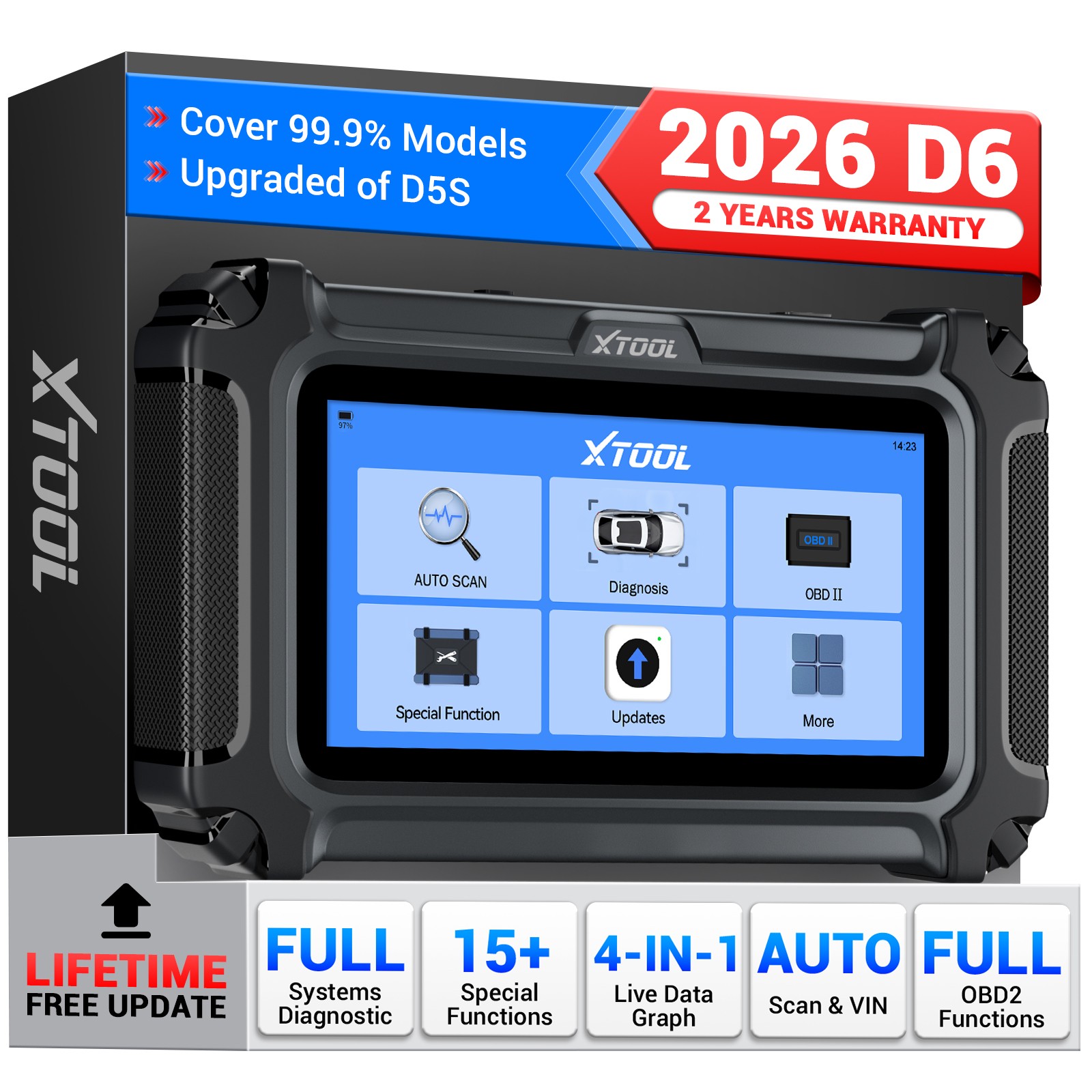 XTOOL D6 OBD2 Full System Diagnostic Tool 15+ Services FCA Autoauth Free Update