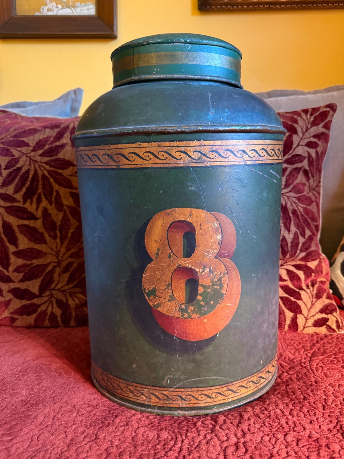 19th c. Bartlett & Son lrg. Tole tea canister, 17\