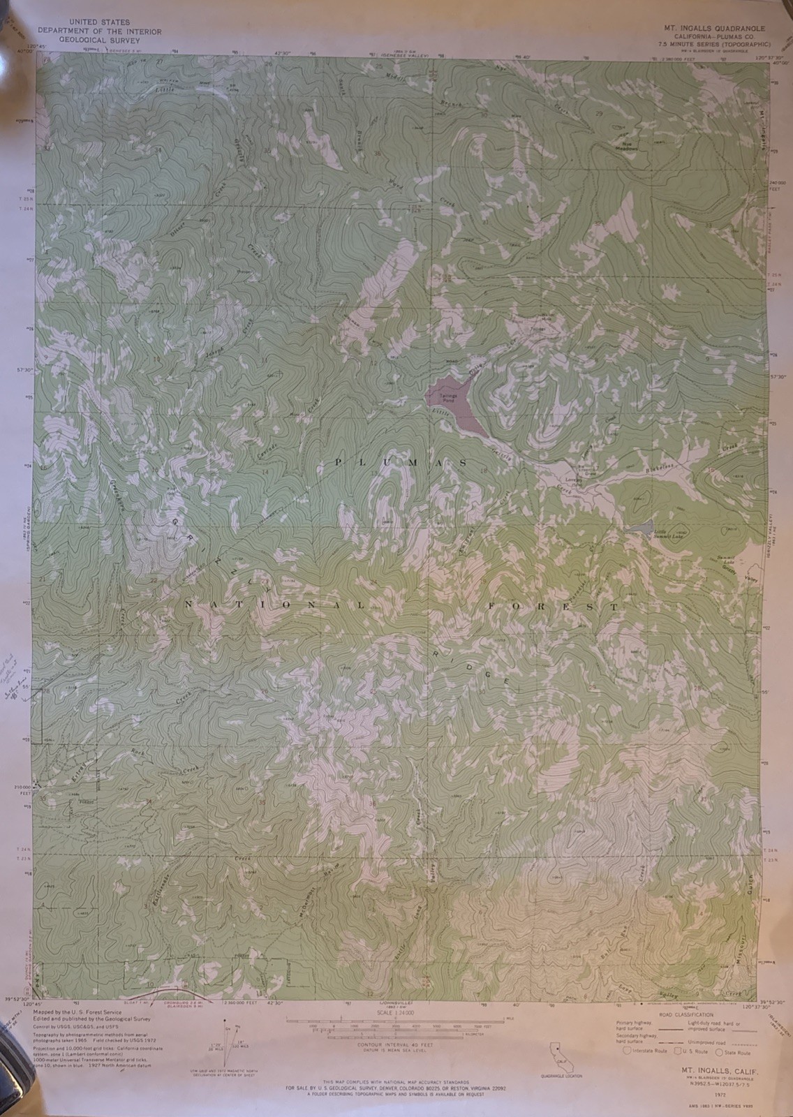 Vtg 1972 USGS Topographic Map – Mt. Ingalls Quadrangle, California (Plumas Co.) Vtg 1972 USGS Topographic Map – Mt. Ingalls Quadrangle, California (Plumas Co.)