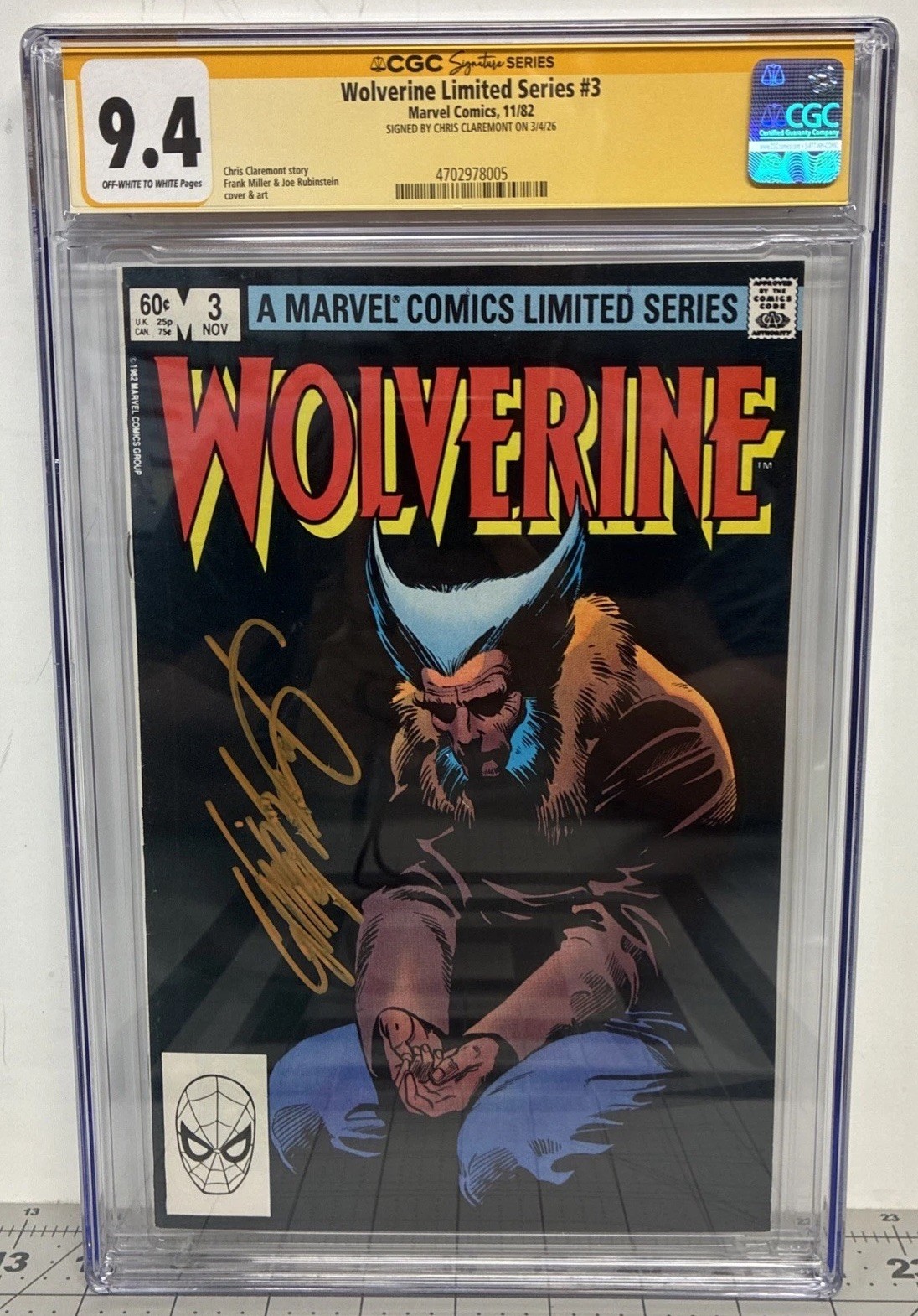 Wolverine Limited Series #3 VTG ‘82 CGC SS 9.4 NM Chris Claremont Orange Sig ✍️ Wolverine Limited Series #3 VTG ‘82 CGC SS 9.4 NM Chris Claremont Orange Sig ✍️