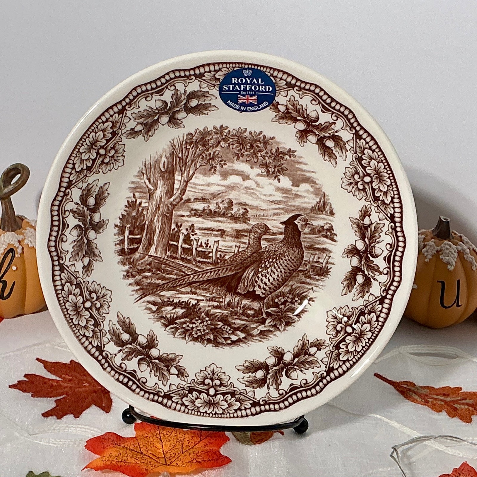 Royal Stafford Pheasant Brown Thanksgiving Plate & Bowl – Choose Your Size –