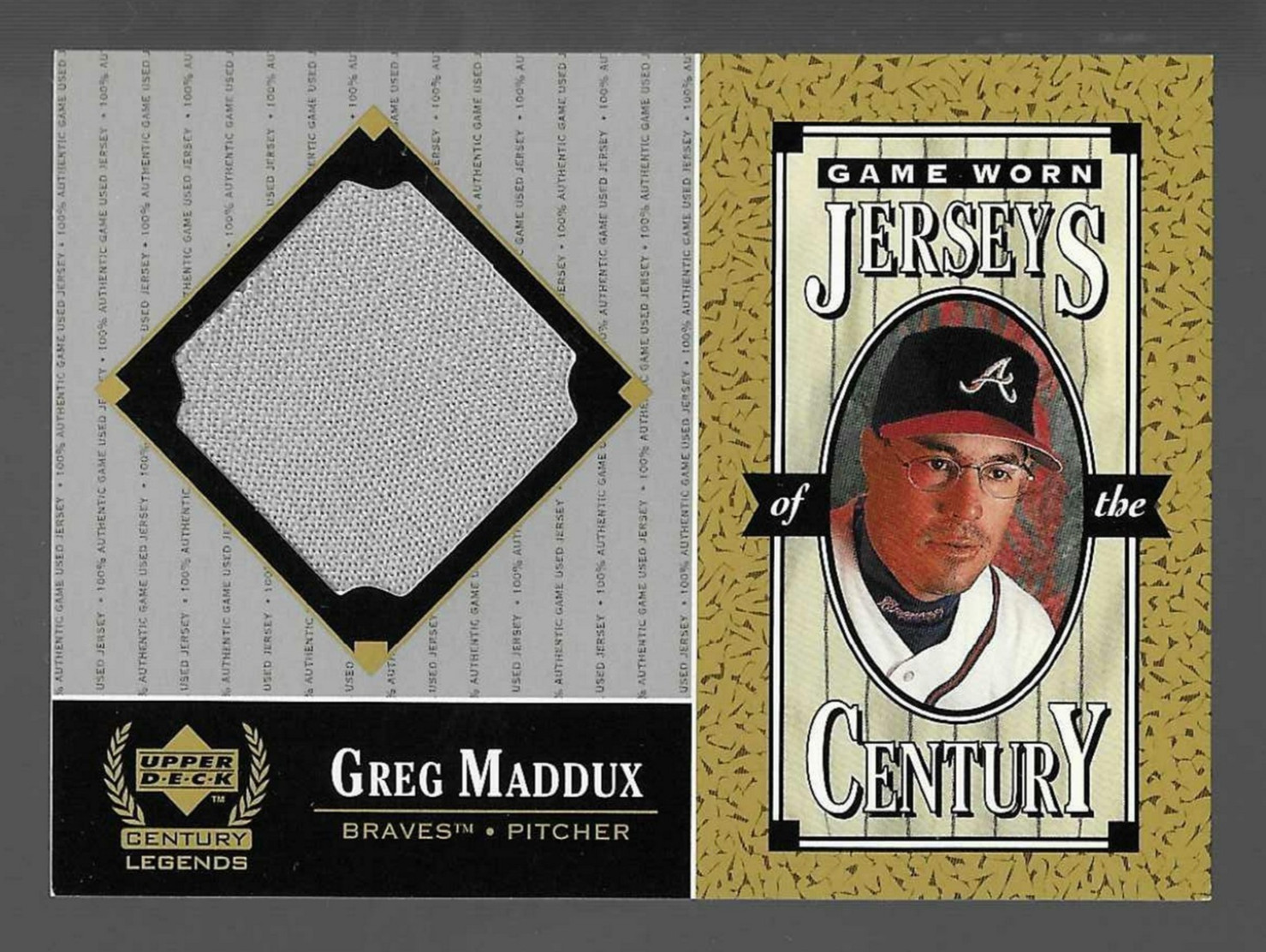 Greg Maddux HOF 1999 Upper Deck Century Legends Game Jersey Gray