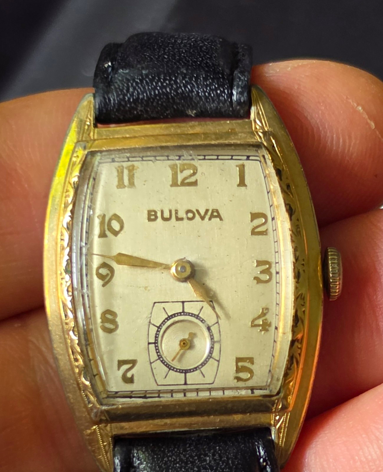 Bulova Manual Wind 1949 J9 Rectangle Watch GOLD Frt Case, Silver Bk, Gold Let Bulova Manual Wind 1949 J9 Rectangle Watch GOLD Frt Case, Silver Bk, Gold Let