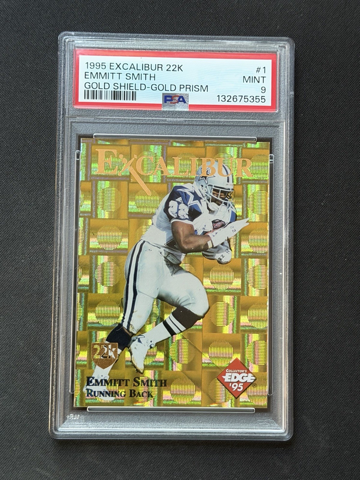 1995 Emmitt Smith Collector's Edge Excalibur 22K Gold Prism /250 PSA 9