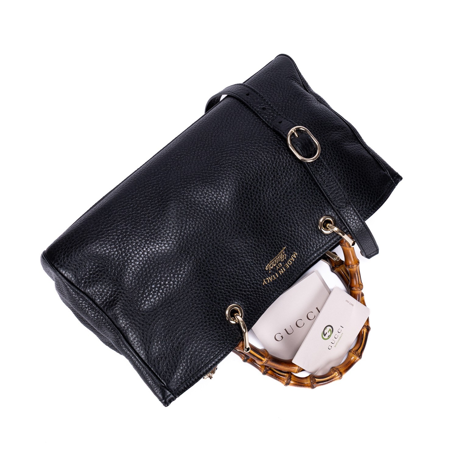 Authentic Gucci Medium Shopper Tote in Black Leather with COA