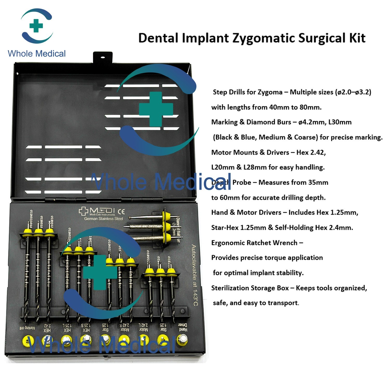 Zygomatic Implant Surgical Kit – Titanium Coated Drills Dental Implant 