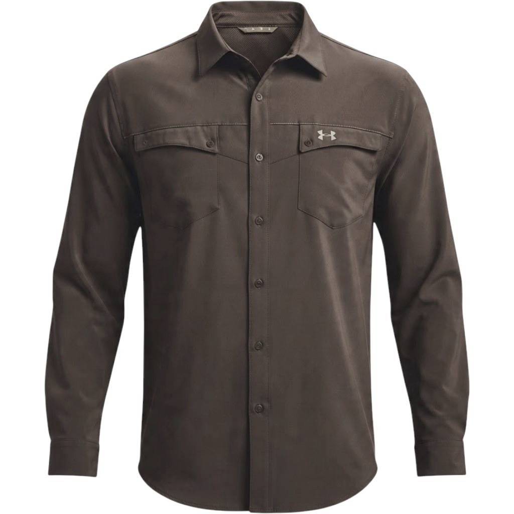 Under Armour Mens XXL Brown Long Sleeve Ventilated Fishing Hiking Shirt Western