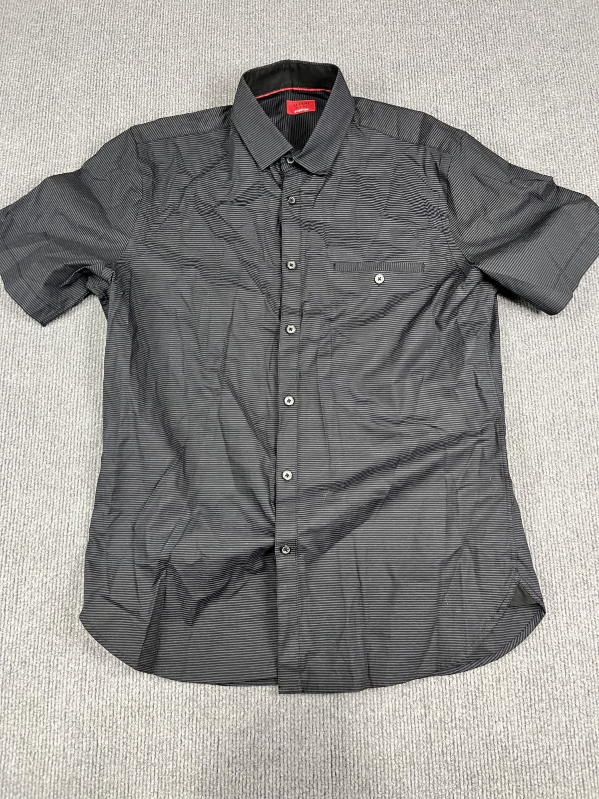 Alfani Mens Black Striped Slim Fit Short Sleeve Button-Up Shirt M