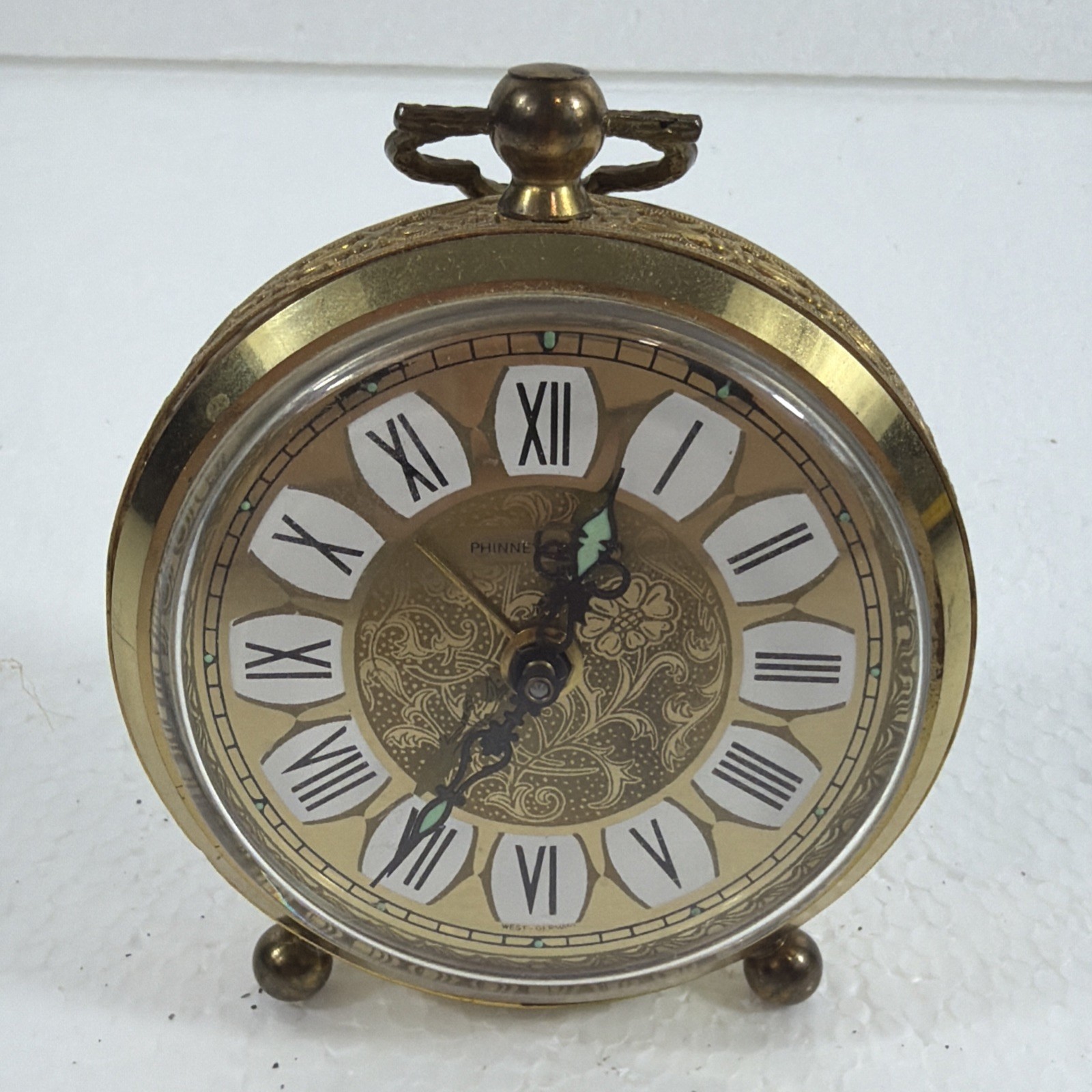 Vintage Phinney Walker Alarm Clock Brass Mechanical Wind Up West Germany WORKS