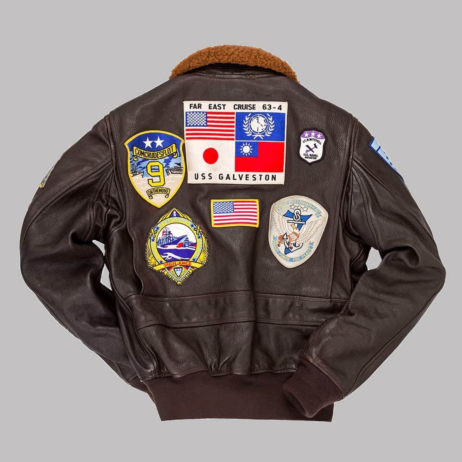 Men\'s Maverick Top Gun Aviator Pilot Leather Bomber Jacket With Embroidery Patch