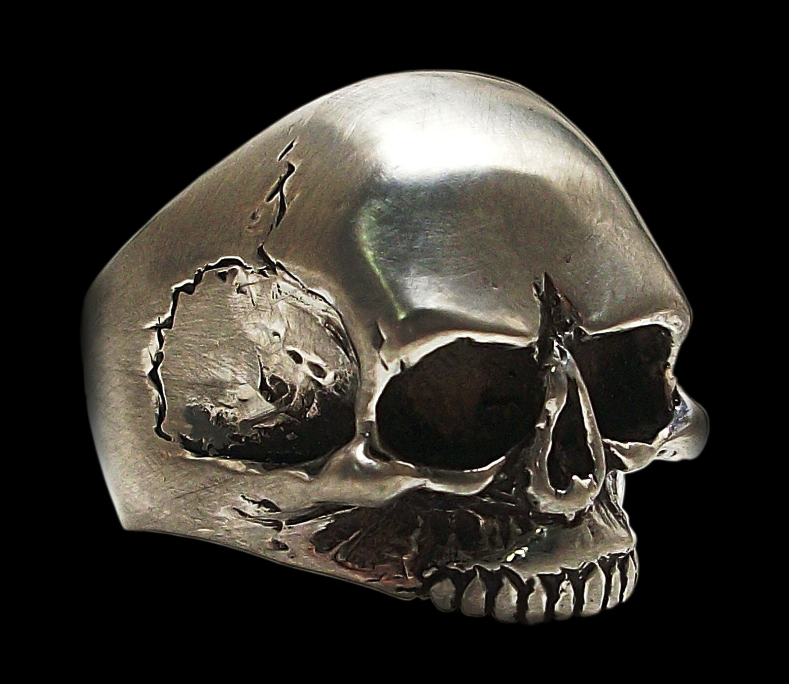 Skull Ring, Sterling Silver Keith Richards skull ring, (Solid inside), Brushed