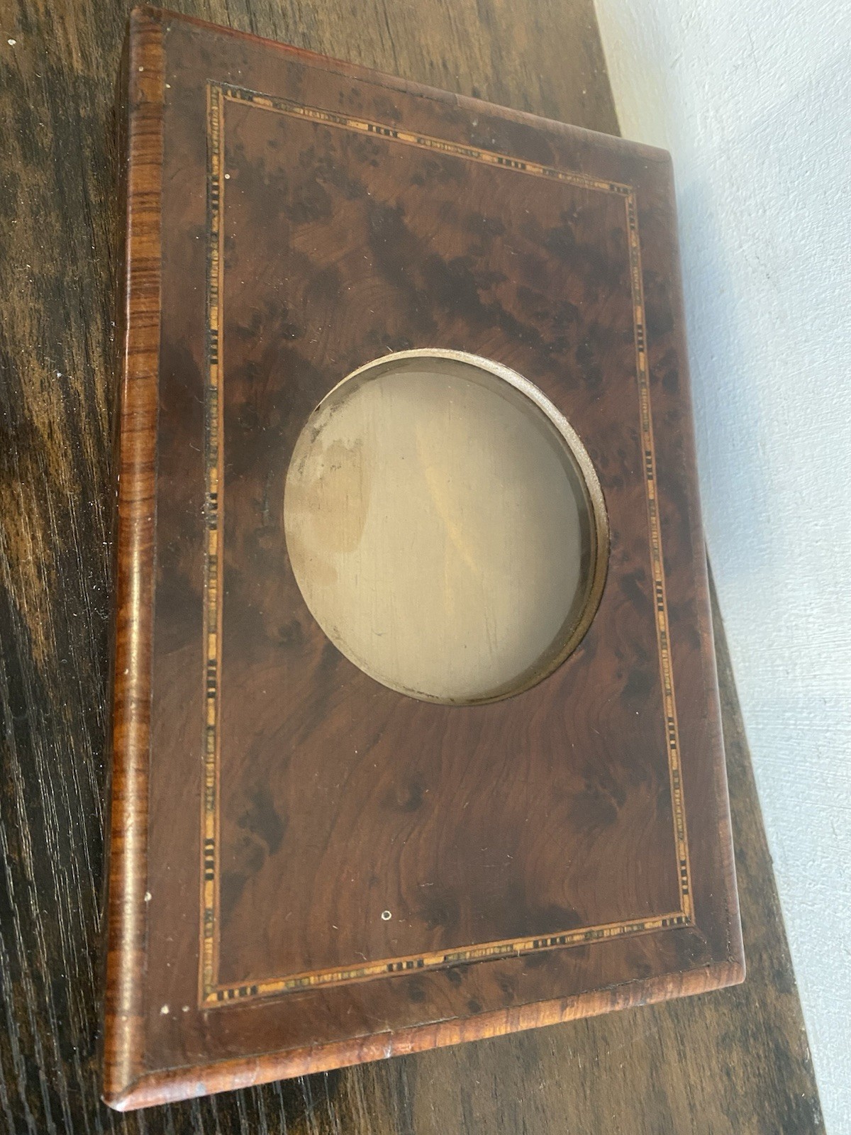 Antique Graphoscope With Burl Walnut Veneer And Delicate Marquetry Inlay.