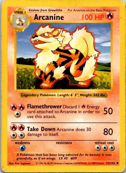 Arcanine Uncommon Base Set (Shadowless) 023/102 HP