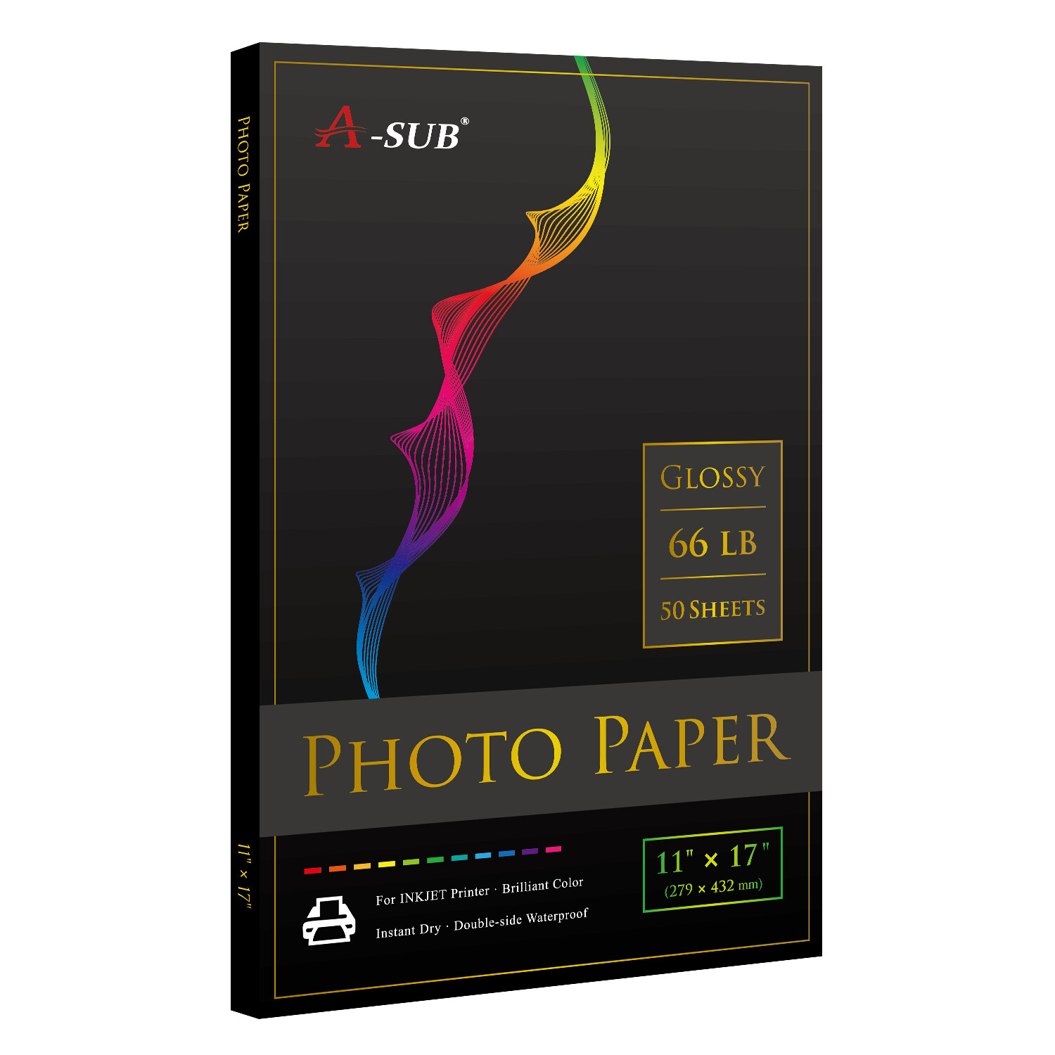 A-SUB Premium Photo Paper 11x17 Glossy 66 lb Waterproof Inkjet Printer 50PK 250g A-SUB Premium Photo Paper 11x17 Glossy 66 lb Waterproof Inkjet Printer 50PK 250g