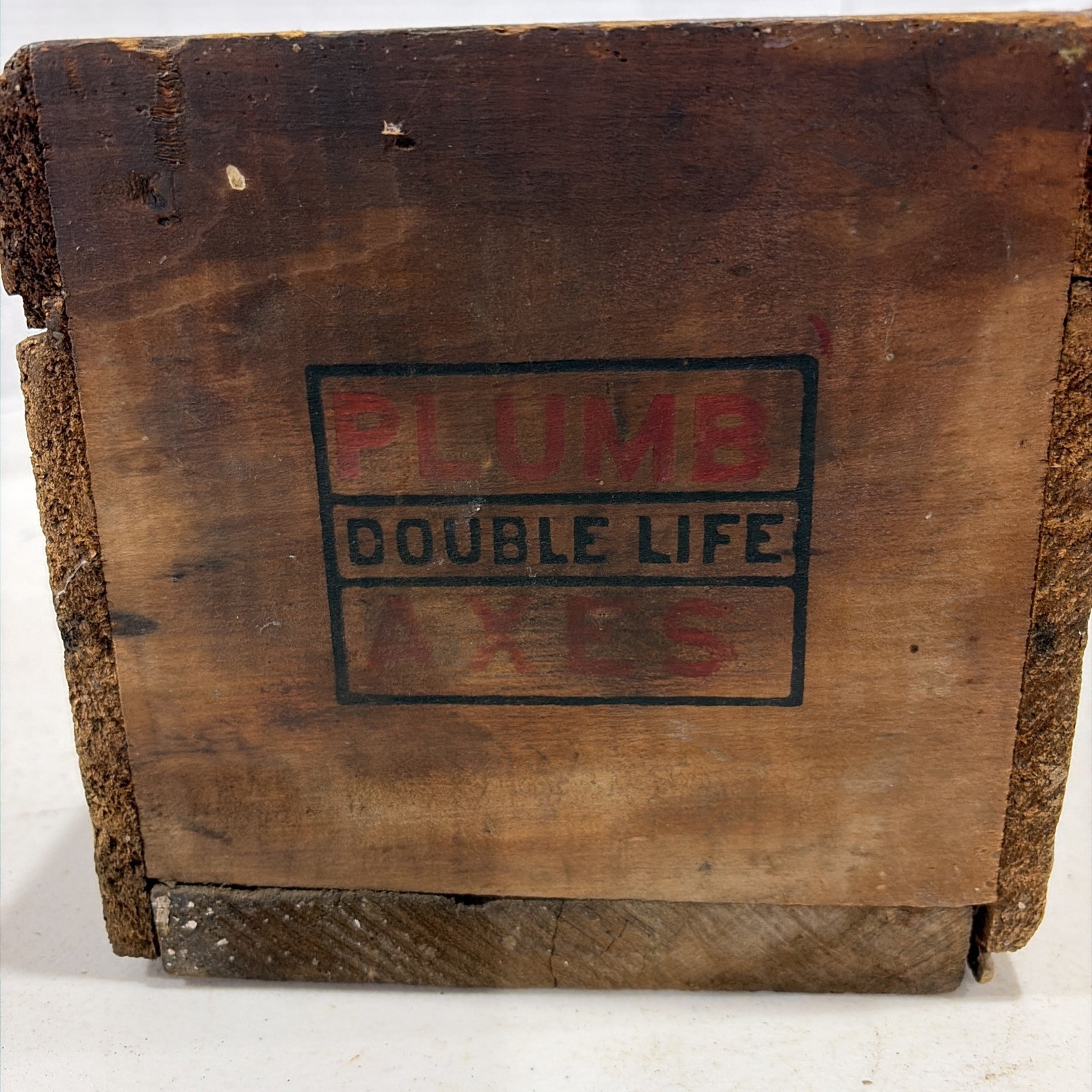 Antique PLUMB Double Life Axes Wood Crate Box 1/2 Doz DB Michigan Marietta Ohio