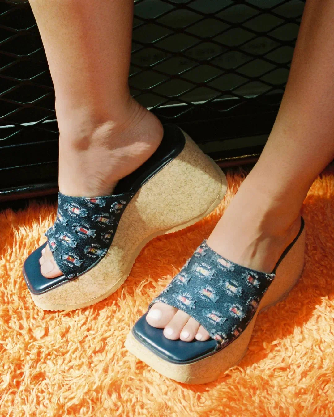 American Deadstock Y2K Anxiety Denim Platform Slides - Blue