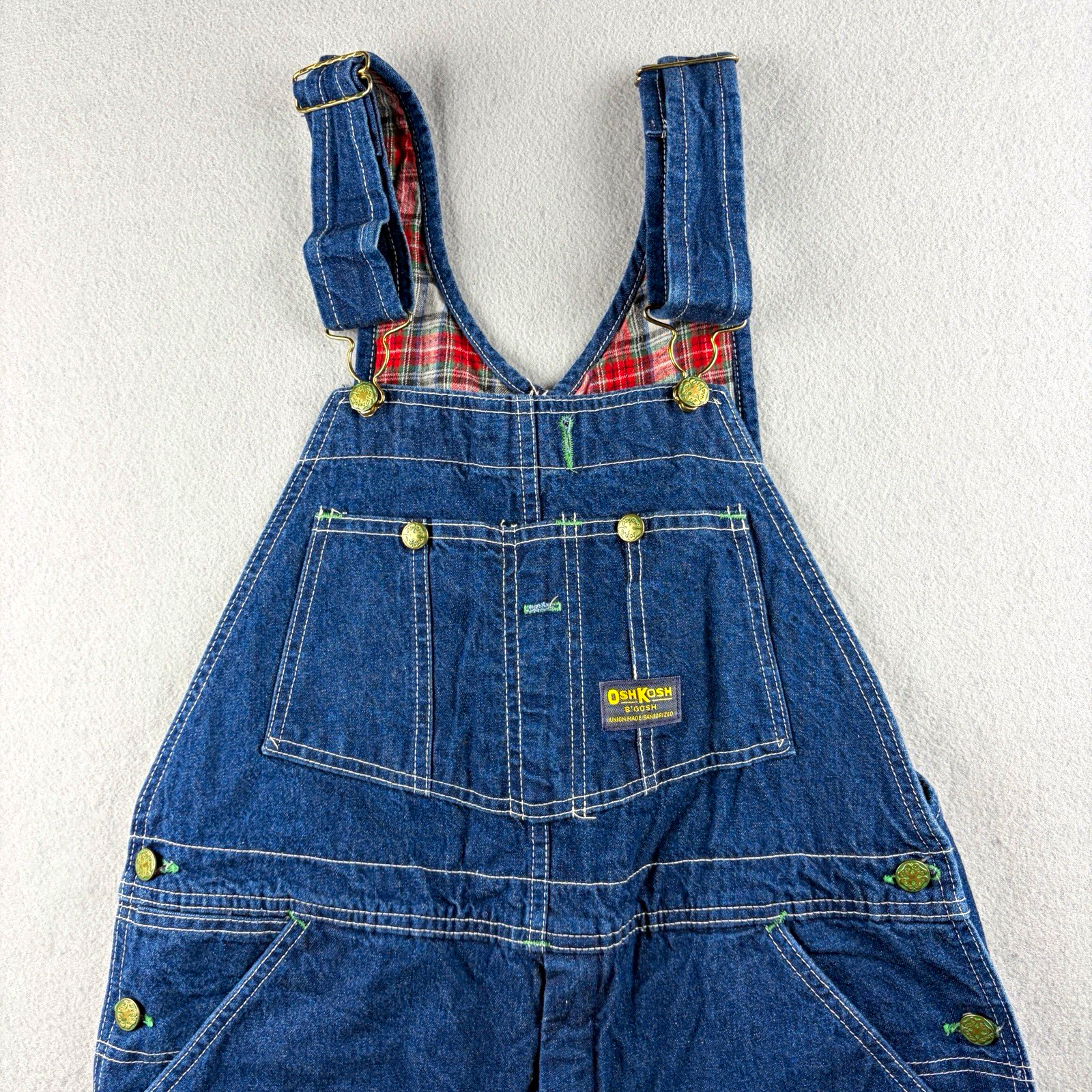 Vintage OshKosh B’Gosh Denim Bib Overalls Union Made USA Plaid Lined 34/2