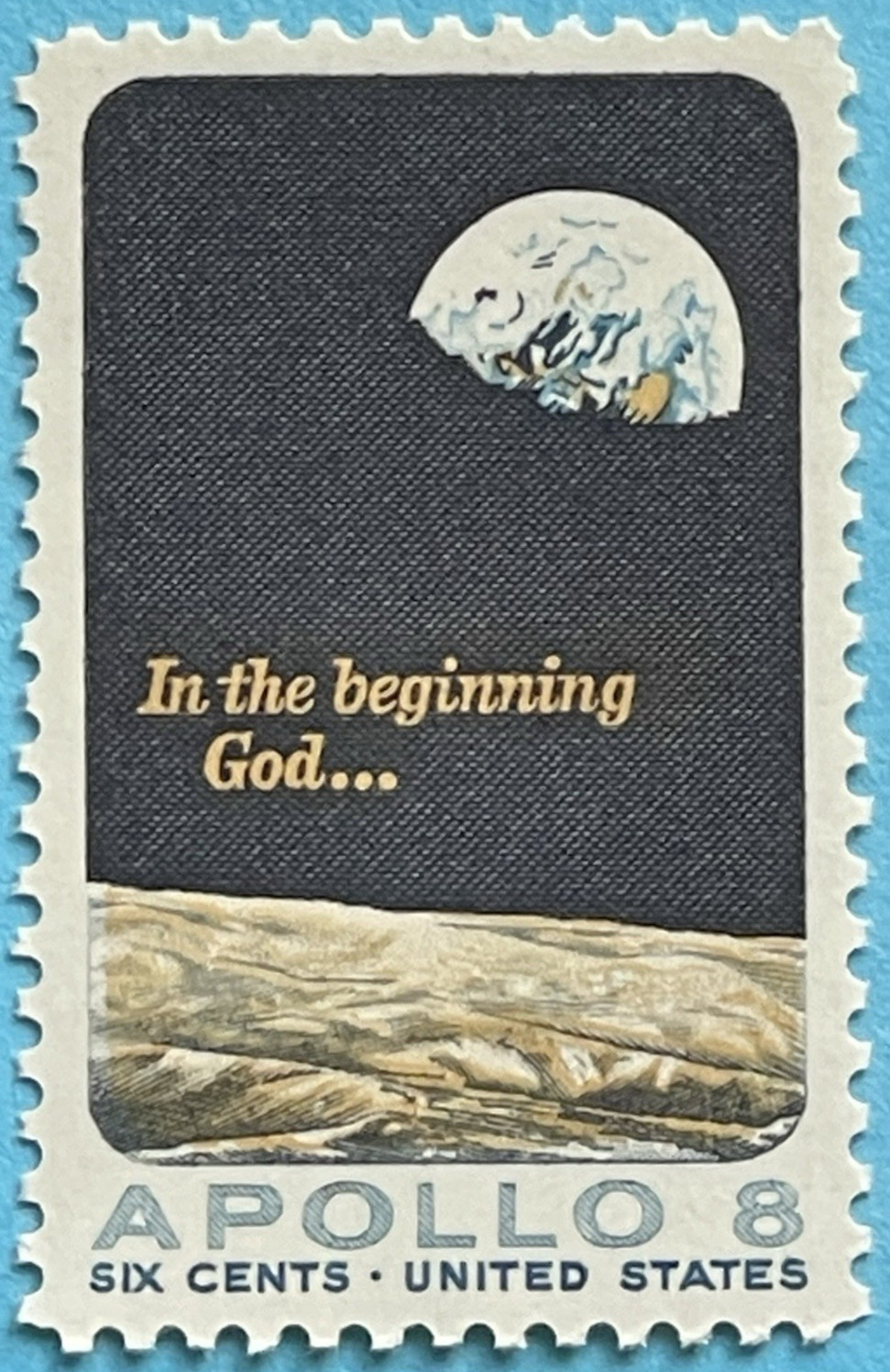 VTG 1969 APOLLO 8 STAMP MOON MISSION SPACE EARTH NASA  IN THE BEGINNING GOD...