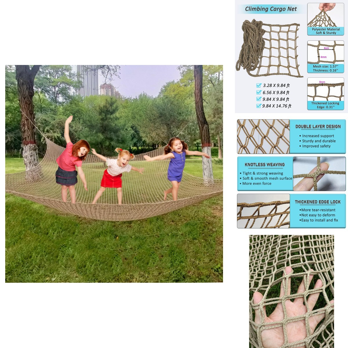 KAERYHET Kids Climbing Net Double Layer Polyester Rope Bridge Treehouse Backyard KAERYHET Kids Climbing Net Double Layer Polyester Rope Bridge Treehouse Backyard