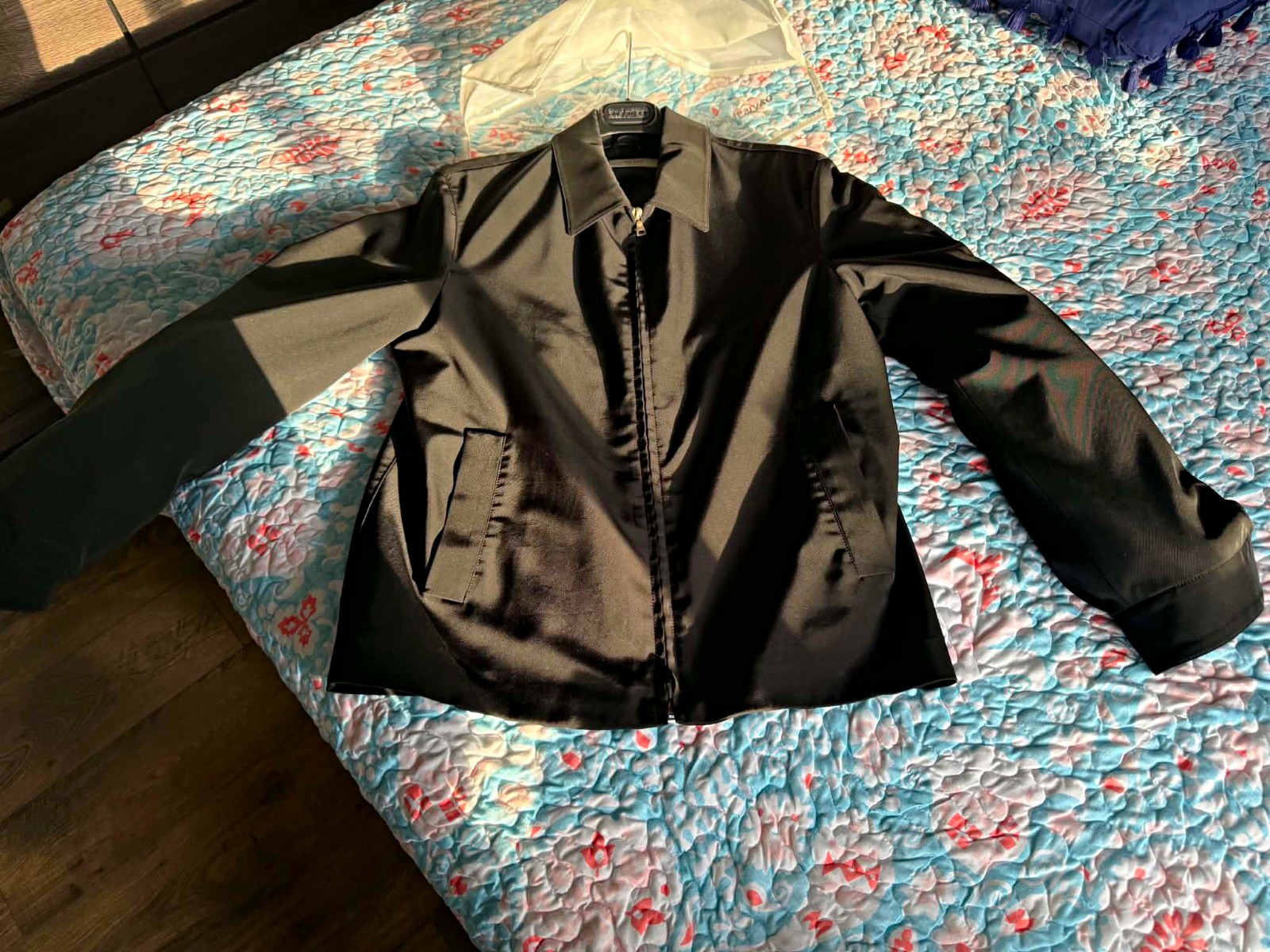 Prada Men’s Black Cotton Zip Jacket Short Length Point Collar Size 48