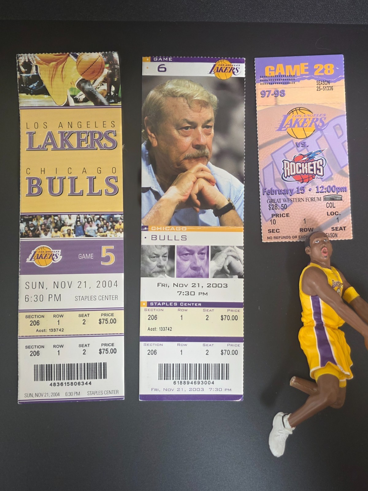 Lot of 3 Vintage Los Angeles Lakers Full/Partial Ticket Stubs (1998, 2003, 2004)