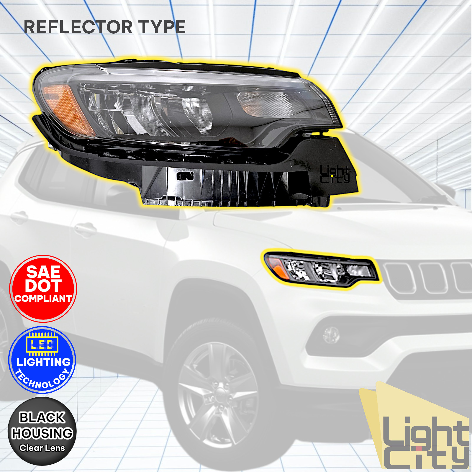 For 2022-2026 Jeep Compass LED Reflector Headlight w/o LED DRL Right Passenger