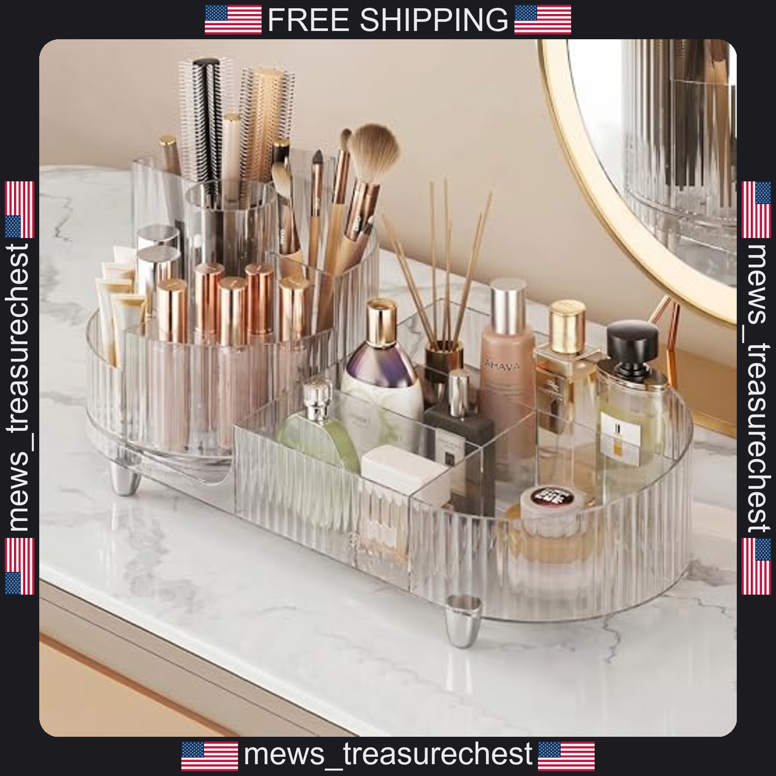 Makeup Organizer Rotating Acrylic Countertop Storage with Open Compartments