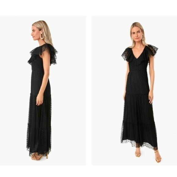 Tuckernuck NEW Black Onyx Tulle Giselle Formal V Neck Party Maxi Gown Size M